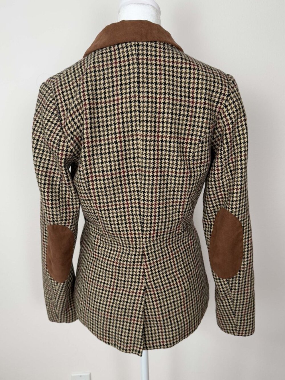 H&M Womens Wool Blend Houndstooth Blazer Equestrian Elbow Patch Jacket M/8 Brown - Picture 3 of 12
